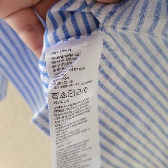 Tommy Bahama 100% Linen Top Womens Medium White Blue Crystalline Waters Lace-Up - Picture 3 of 7